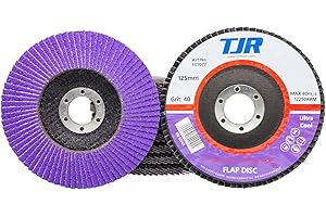 Lot de 10 disques à lamelles abrasives 12,7 cm x 2,2 cm - Profil conique - Pour meulage à froid - Convient pour inox et métal - Marque TJR (Grain 40)