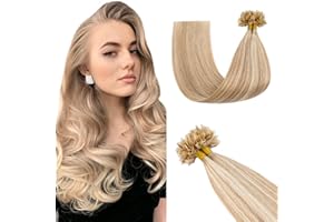 55cm - Silk-co Extensiones de Queratina de Pelo Natural 0.5g *100 Mechas U Tip Keratina Hair Extensions Remy Human Hair - 12P613# Marrón Dorado y Blanqueador Oscuro