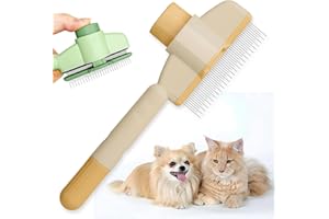 NICECONE Flea Comb for Dogs and Cats with Release Button - Pet Hair Removal Comb for Grooming, Deshedding & Flea Control - Stainless Steel Teeth for Short/Long Hair (Yellow)