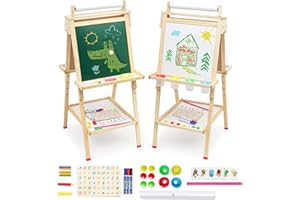 ‎ARK MIIDO Kinder Staffelei mit Papierrolle Malen Doppelseitiges Whiteboard und Kreidetafel, Tafel Kinder mit Zahlen und anderem Zubehör, Höhenverstellbar Standtafel mit Ablageschale für Kinder und Kleinkinder