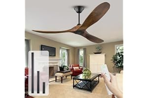 OUENGK Ventilatore da soffitto in legno per esterni da 70 pollici di grandi dimensioni senza luci, con telecomando, 3 pale, flusso d'aria elevato, con motore CC reversibile e silenzioso