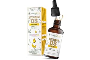 ‎PHARMAVITAL Pharmavital Vitamin D3 Drops 5000 50 ml Liquid (1830 Drops) - Laboratory Tested 5000 IU per Drop - Strengthen Immune System for Bones and Muscles - High Quality: Very High Stability, Vegetarian