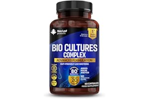 NEW LEAF PRODUCTS Probiotics & Prebiotics Complex – 80 Billion CFU – 20 Live Strains Including Lactobacillus Acidophilus & Casei – High Strength Bio Cultures Prebiotic & Probiotic Supplement for Women & Men 60 Capsules