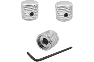 Guyker 3Pcs Guitar Control Knobs for 1/4"(6.4mm) Dia. Shaft Pots - Dome Potentiometer Knob Compatible with Fender Telecaster Tele Style Electric Guitar or Precision Bass (Chrome)
