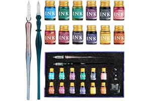 GC QUILL GC 16 2 szklane pióra, 12 kolorowych atramentów, 1 uchwyt na długopis i 1 kubek do czyszczenia, do kartek z życzeniami, podpisów, kaligrafii, pisania, dekoracji, na prezent