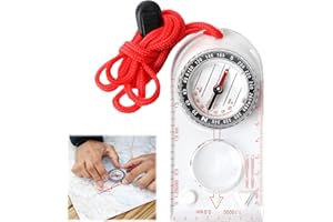 TOALUEA Bussola Navigazione Outdoor, Compass Orientamento Impermeabile con Righello-Mappa, Transparente Bussole Fluorescenza con Laccetto per Cartografia Campeggio Escursioni e All’orienteering