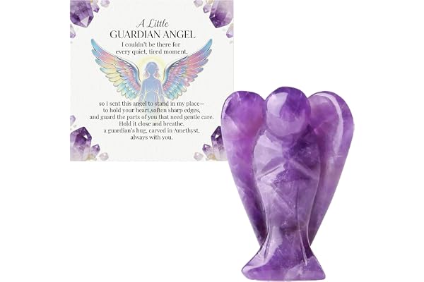 Virelle Amethyst Guardian Angel Healing Crystal Gifts for Women, Purple Whispering Angel Ornament Figurine with Card, Spiritual Reiki Grief Sympathy Gifts for Women,Room&Desk Decor