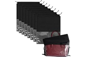 Mezeic 8PCS Dust Bags for Purses Jumbo Travel Shoe Bags Handbags Storage Organizer Clear Window Dustproof Drawstring Bag Storage Pouch for Women Men - Black, 50 x 40cm