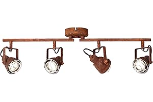 Lightbox Lámpara de techo industrial con 4 focos, diseño rústico con cabezales y brazos orientables, metal oxidado