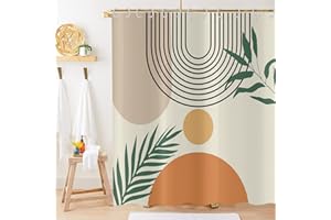 Hnmdmyi Duschvorhang Boho 180x180, Mid Century Abstrakt Blatt Bogen Sonne Beige Duschvorhänge Modern Minimalistisch Ästhetisch Kunst Badewanne Vorhang Wasserdicht Polyester Stoff Waschbar Badevorhang
