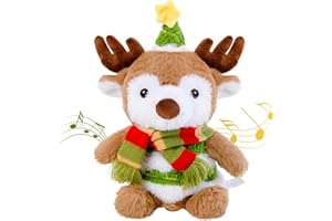 Edencomer Weihnachts Rentier Kuscheltier, Singender Tanzender Sprechender, Musikinteraktives Plüschtier mit Wiederholungsfunktion für Gesprochenes, Niedliches Kinder Jungen Mädchen