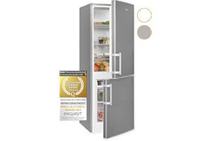 Exquisit® Frigorífico Combi, 173L, Clase D, Cajón Verdulero, Estantes de Cristal, Pies Ajustables, Cescongelación Automática, Ideal para tu Cocina, Color Inoxlook, Dimensiones 142,5 x 50,0 x 56,0 cm