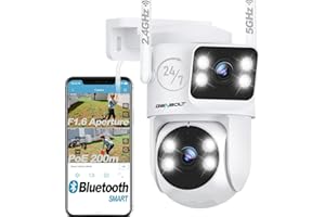 GENBOLT PTZ Kamera Zewnętrzna WiFi 2.4&5GHz, CCTV Monitoringu PoE Kamera IP Zewnętrzna z Kolorowe widzenie nocne, Wykrywanie Humanoidów, Automatyczne śledzenie [Podwójny Ekran]