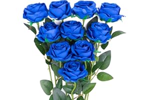 JUSTOYOU Rose Rayon Fake Rose Flower Bouquet Home Office Boda Arreglo Azul (10 Piezas)