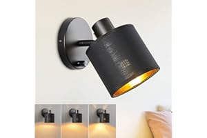 ‎LIGHTESS Lightess Wandlampe mit Schalter Dimmbar Vintage, Wandleuchte Innen E27 Retro mit Schwarz Stoff Lampenschirm, Industrial Nachttischlampe Wand für Wohnzimmer Schlafzimmer Flur