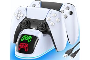 RYSKER PS5 Controller Charger for PS5 Dualsense & Edge, Playstation 5 Controller Charger with 9 RGB Light, Fast PS5 Charging Dock with Cable, for PlayStation 5 Charger Accessories Kit