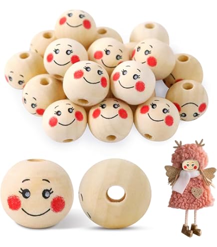 30mm 20-200pc legno naturale sorriso viso tallone rotondo distanziatore in legno sorridente perla fai da te decorare palline per gioielli accessorio fatto a mano  15