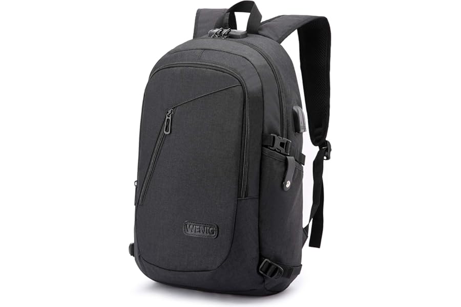 WENIG Anti-Theft Laptop Backpack,Business Travel Backpack Bag with USB Charging Port Lock,Water Resistant College School Computer Rucksack Work Backpack for Mens Womens Fits 15.6 Inch Laptop-Black