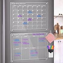 2 Lavagne Magnetiche Trasparenti Per Frigo - Planner Settimanale Con Pennarelli - Organizza Menu E Spesa