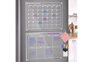 Chrrapte Magnetische Abwischbare Kalender für Kühlschrank, transparenter Acrylkalender, trocken abwischbare Magnettafel für Kühlschrank, monatliche wöchentliche Planungstafel