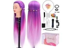 Cabeza Peluqueria, Mysweety 100% Cabello Sintético Cabeza de Entrenamiento, Cabezal de Práctica Modelo Maniqui de Aprendizaje Sintético con el Pelo Largo, Púrpura 66cm #25