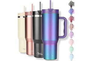 Milu Thermobecher 1200ml mit Strohhalm und Henkel – 48h Eis/24h kalt/12h heiß Edelstahl Tumbler 40oz mit Griff - Isolierbecher to go - Isolierflasche Trinkflasche doppelwandig isoliert (Aurora, 1,2L)
