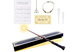 Aitsite Magic Wands, 35CM Wizard Wands Glow, USB Charging Light Up wand, Magic Wand in Gift Box with Spell Card, Station Ticket and Necklace Bracelet Official Wizarding Wand