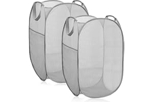 SPORGO Cesto portabiancheria pieghevole da 75 l, 36 x 36 x 58 cm, Pop Up Laundry Basket, cesto portabiancheria con manico, pop-up, in tessuto a griglia, per la biancheria College Dorm (taglio verticale)