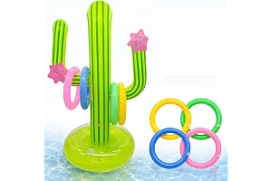 QingWing 11 Pieces Pool Spel, Uppblåsbar Kaktus Kastande Spel 8 Färgglada Uppblåsbara Ring 2 Strandboll, Strandspel Hawaiian