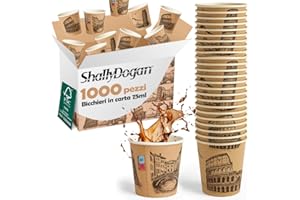 BAKAJI 1000 Bicchierini da Caffè Monouso Capacità 75 ml, Tazzina in Carta Usa e Getta per Hotel, B&B, Casa, Ideali per Feste ed Eventi, Tazze Resistenti Biodegradabili e Ecosostenibi (Italia)