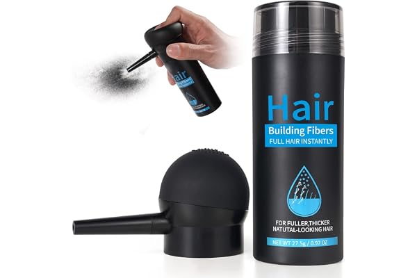 Fibres Capillaires Avec Applicateur en Spray, Poudre de Cheveux de Qualité Professionnelle, Correcteur de Perte de Cheveux Pour Cheveux Clairsemés Pour Femmes et Hommes (2 pièces Le Noir)