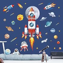 SUPERDANT 3D Weltraum Wandaufkleber – Astronaut Mit Klavier, Planeten, Für Kinderzimmer