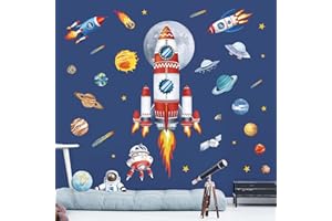 decalmile Pegatinas de Pared Espacio Cohetes Grande Vinilos Decorativos Planetas Astronauta Estrellas Adhesivos Pared Niños Habitación Infantiles Cuarto de Jugar
