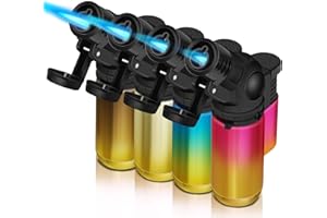 WANBRO 4 Pack of Jet Flame Lighter, Butane gas refill, Windproof, Portable Mini Torch Lighters for Candle, Grill, Creme Brulee (Gas not Included)