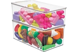 mDesign Set da 2 organizer giocattoli con coperchio – Portagiochi in plastica – Contenitori porta giochi ideale per giochi bimbi, puzzle, figurine, pastelli, giochi per cani ecc. – trasparente