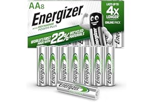 Energizer Recharge Power Plus - Batterie Ricaricabili AA (Confezione da 8) - Pile 2000 mAh NiMH - pronte all'uso - potenza di lunga durata - 100% imballaggio riciclabile privo di plastica