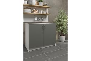 JD Greta Spülen-Unterschrank mit Türen 100cm breit & 46,3cm tief (grau) - Küchen Spülenschrank für Spülbecken & zur Aufbewahrung - Küchen Spülschrank & Vorratsschrank - Küchenschrank Spüle