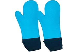 KEAIDUO Silicon Oven Gloves Heat Resistant Silicone Oven Mitts BBQ Gloves Waterproof Kitchen Gloves Non Slip Oven Mitt Pot Holder For Home Kitchen Cooking Baking Grilling Barbecue - 1 Pair Blue