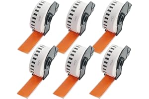 ‎BETCKEY BETCKEY - 6 Rollen DK-22210 Endlosetiketten (Papier) Kompatibel mit Brother, 29mm x 30.48m, 6 Farbige Etiketten Orange für Brother QL Etikettendrucker
