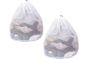 WDAFLG 2 Pcs Drawstring Laundry Bag, 60 x 90 cm Mesh Laundry Wash Bag Washing Bags for Washing Machine Large Laundry Bags Laundry Net (White)