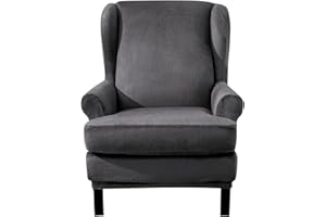 EBETA E Samt-Optisch Sesselbezug, Sessel-Überwürfe Ohrensessel Überzug Bezug Sesselhusse Elastisch Stretch Husse für Ohrensessel (Grau)