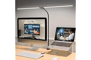 rigors Potężna lampa biurkowa LED z podwójnym źródłem, 18 W 80 cm biurkowa ściemniana zacisk architekta, 5 jasności 5 temperatur, ochrona oczu ekran komputera do projektowania, czytania, rysowania