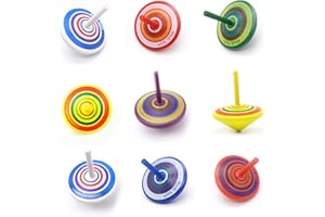 ARTSPER 10 Pcs Colorful Painted Wood Spinning Tops, Assorted Standard Tops, Kids Novelty Wooden Gyroscope Toy, Flip Tops, Kindergarten education Toys - Great Party Favors, Fun, Gift, Prize(Multicolor)