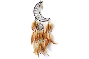 Donko Moon Dream Catcher Brown Feather Dream Catchers for Wall Hanging Dream Catchers for Bedroom Adult Kids Boys Wall Art Ornament Craft Gifts