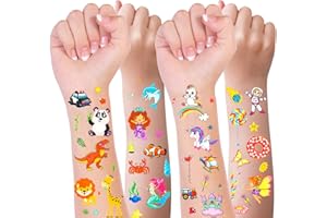 Habett Tattoo Kinder Set 300+ Mädchen Jungen Temporäre Kindertattoos Dinosaurier Weltraum Tiere Schmetterling Fisch Klebetattoos für Kindergeburtstag Party Geburtstagsdeko Party Deko