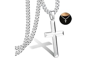 JeweBella Naszyjnik z chrześcijańskim krzyżem, męski i damski wisiorek ze srebra próby 925 z szerokim łańcuszkiem ze stali nierdzewnej 5 mm, 40, 45, 50, 55, 60 cm