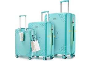 Sea choice Expandable Luggage Set 3 Piece Expandable Suitcase Set Hard Shell Suitcase with Cupholder 8 Wheels TSA Lock Brake Caster Spring Absorber