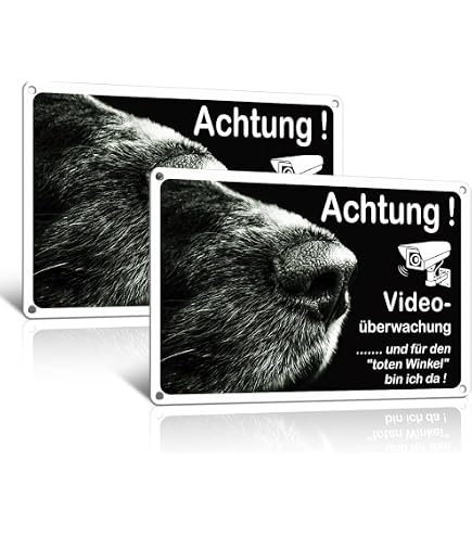 2 Stück 'Vorsicht Hund' & 'Videoüberwachung' Schilder – Reflektierend, Wetterfest, Aluminium, 25x18 Cm (Gelb)
