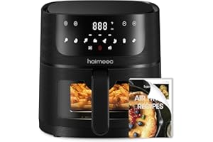 HAIMEEC Air Fryer 4L, 8 cooking options, Visual Window, Max temp 220°C, Nonstick Basket, Digital touchscreen, Easy clean, Shake Reminder, Quiet<60dB for Healthy Cooking