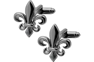 COOLMETALJACKET Boutons de Manchette Fleur de Lys | Bouton de Manchette Noir pour Homme | Cadeau Chemise de Mariage pour Homme | Accessoires Hommes Design | Manches Mousquetaire Française Luxe Argenté